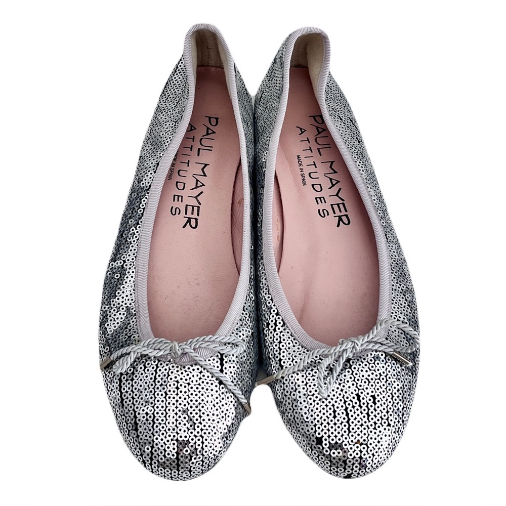 Paul Mayer Attitudes Silver Sequin Ballet Flats, Size 7